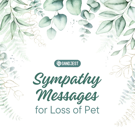Thoughtful sympathy messages for loss of pet heading with green leafy design.