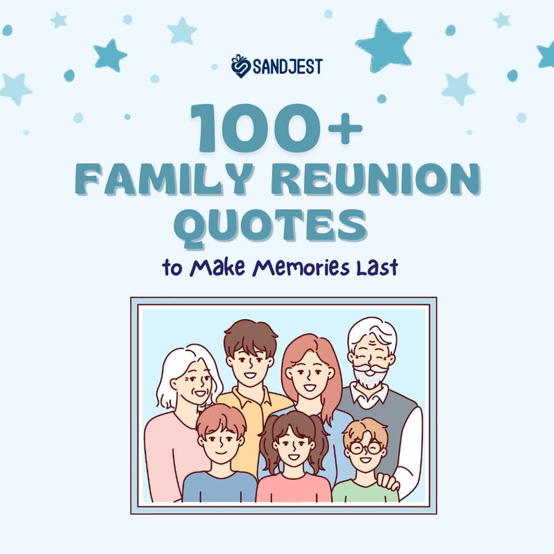 Colorful illustration of a joyful family gathering represents family reunion quotes that keep the memories alive.