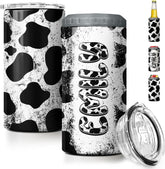 Personalized Cow Can Cooler Cowhide Doodle Farmers For Girl Women