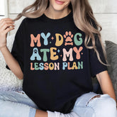 Sandjest Teacher T-Shirt My Dog Ate My Lesson Plan Gift for Kindergarten Teacher