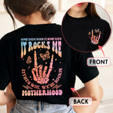 Sandjest Motherhood Shirt Hologram Style, Funny Mom Shirt, Skeleton Rocking Motherhood Graphic Tee, Trendy Mom Life Shirt, Shirt Gift for Cool Mom Cotton Fabric