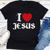 Sandjest Christian T-Shirt I Love Jesus Gift for Christians Jesus Lover Bible Lover