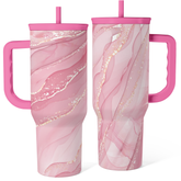 Marble Tumbler with Handle 40oz, Stainless Steel Insulated Tumblers Coffee Travel Mug with Lid Straw, Gifts for Women Girls Birthday Christmas