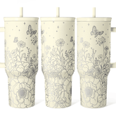 Floral Tumbler with Handle 40oz, Stainless Steel Insulated Tumblers Coffee Travel Mug Cup with Straw, Flower Coffee Cup Gifts for Women Girls, Gift for Her on Christmas Birthday Mothers Day