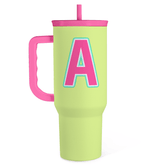 Monogrammed Tumbler with Handle 40oz, Letter A Tumblers Coffee Travel Cup with Straw, Personalized Monogram Initial Gifts for Women Girls, Customized Gifts for Christmas Birthday Mothers Day