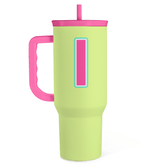 Monogrammed Tumbler with Handle 40oz, Letter I Tumblers Coffee Travel Cup with Straw, Personalized Monogram Initial Gifts for Women Girls, Customized Gifts for Christmas Birthday Mothers Day