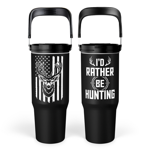 Hunting Gift for Men, Deer Hunting Tumbler with Handle, 30oz Flip Straw Stainless Steel Insulated Coffee Travel Cup, Gifts for Hunter Dad Grandpa on Birthday Christmas Fathers Day