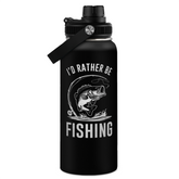 Fishing Insulated Engraved Stainless Steel Water Bottle 32oz, Vacuum Chug Lid Travel Tumbler for Men Friends Dad Grandpa Fisherman, I'd Rather Be Fishing, Gift for Birthday Christmas Father's Day