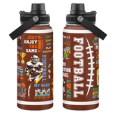 American Football Insulated Stainless Steel Water Bottle 32oz, Vacuum Chug Lid Travel Tumbler for Men Friends Dad Football Lovers Fans Coaches, Gift for Birthday Christmas Father's Day