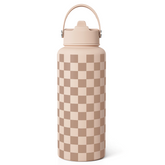 Checkerboard Water Bottle 32oz Stainless Steel with Lid & Straw, Beige Checker Insulated Bottles for Women Girls, Gift Idea for Christmas Birthday