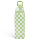 Checkered Insulated Stainless Steel Water Bottle with Straw for Sports and Travel, 32oz, Gifts for Women Girls Friends Teens Birthday Christmas (Green)