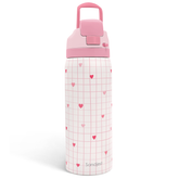 Heart Insulated Stainless Steel Water Bottle with Straw for Sports and Travel, 32oz, Gifts for Women Girls Friends Teens Birthday Christmas (Grid Background)