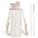 Star and Moon Stainless Steel Water Bottle with Strap 32oz, Insulated Bottles with Straw and Spout Lid for Gym Sports Travel Outdoor, Gifts for Women Girls Birthday Christmas