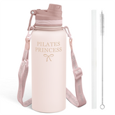 Pilate Stainless Steel Water Bottle with Strap 32oz, Insulated Bottles with Straw and Spout Lid for Gym Sports Travel Outdoor, Gifts for Women Girls Birthday Christmas