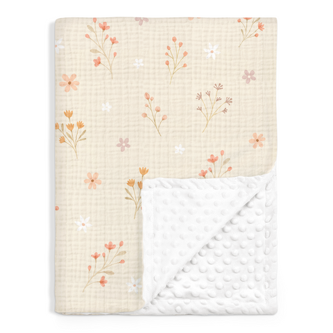 Floral Baby Blankets for Girls, Soft Nursery Minky Blankets with Muslin and Dotted Fleece Back 30x40 inches, Receiving Bed Quilt for Newborn, Infants, Toddlers