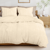 Beige Duvet Cover Set, Seersucker Bedding Set