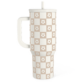 Checker Tumbler with Handle and Straw 40oz – Stainless Sleel Slider Tumbler Travel Coffee Mug for Women - Gift Idea for Birthday Christmas