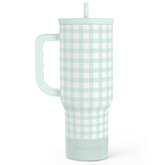 Mint Gingham 40oz Slider Tumbler with Handle and Straw - Insulated Stainless Steel Travel Coffee Mug for Women Girls, Gift for Birthday, Christmas