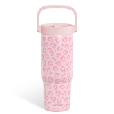 Leopard Skin Stainless Steel Straw Lid Tumbler 30oz with Carry Handle for Women Girls, Insulated Travel Coffee Cup, Gift for Sports Outdoor Workout Christmas Birthday (Pink)