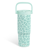 Leopard Skin Stainless Steel Straw Lid Tumbler 30oz with Carry Handle for Women Girls, Insulated Travel Coffee Cup, Gift for Sports Outdoor Workout Christmas Birthday (Mint)