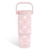 Daisy Stainless Steel Straw Lid Tumbler 30oz with Carry Handle for Women Girls, Insulated Travel Coffee Cup, Gift for Sports Outdoor Workout Christmas Birthday (Pink)