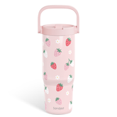 Strawberry Stainless Steel Straw Lid Tumbler 30oz with Carry Handle for Women Girls, Insulated Travel Coffee Cup, Gift for Sports Workout Christmas Birthday