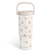 Paw Prints Stainless Steel Straw Lid Tumbler 30oz with Carry Handle for Women Girls Pet Lover Dog Mom Cat Mom, Insulated Travel Coffee Cup, Gift for Sports Workout Christmas Birthday