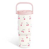 Cherry Stainless Steel Straw Lid Tumbler 30oz with Carry Handle for Women Girls, Insulated Travel Coffee Cup, Gift for Sports Outdoor Workout Christmas Birthday