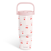Cherry Stainless Steel Straw Lid Tumbler 30oz with Carry Handle for Women Girls, Aesthetic Insulated Travel Coffee Cup, Gift for Sports Workout Birthday Christmas