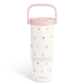 Floral Stainless Steel Straw Lid Tumbler 30oz with Carry Handle for Women Girls, Insulated Travel Coffee Cup, Gift for Sports Outdoor Workout Christmas Birthday