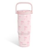 Pink Bow Stainless Steel Straw Lid Tumbler 30oz with Carry Handle for Women Girls, Insulated Travel Coffee Cup, Gift for Sports Outdoor Workout Christmas Birthday