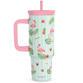 BloomSip 40oz Leak-proof Tumbler | Tropical Flamingos