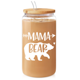 Mom 16 Oz Can Glass Coffee Cup with Bamboo Lid & Straw - Mothers Day Gifts for Mom from Daughter Son