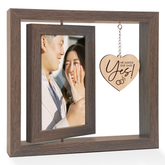 Rotating Photo Frame for Couples, He Asked She Said Yes Engagement Engaged Gifts, 360-Degree Floating Wooden Picture Frames Gift for Couple
