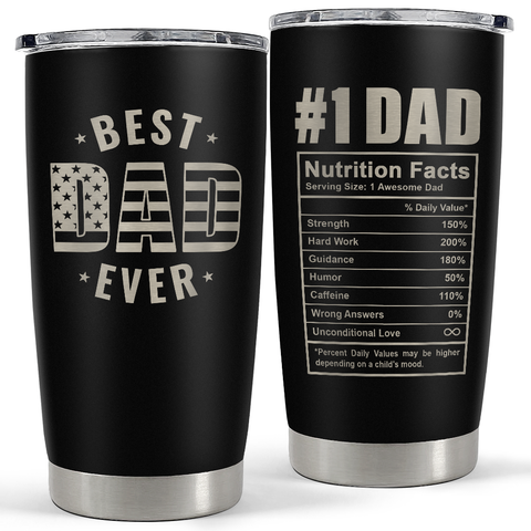 Best Dad Ever Tumbler with Lid - Dad Nutrition Facts 20oz Insulated Stainless Steel Mug - Coffee Mug for Travel Outdoor Sport Office, Gift for Father’s Day Birthday
