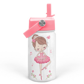 Pink Ballet SipKid | Kids Stainless Steel Straw Lid Water Bottle 12oz