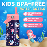 Navy Mermaid SipKid | Kids Stainless Steel Straw Lid Water Bottle 12oz