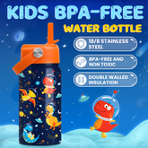 Dark Blue Dinosaur SipKid | Kids Stainless Steel Straw Lid Water Bottle 12oz