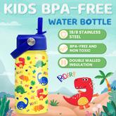 Yellow Dinosaur SipKid | Kids Stainless Steel Straw Lid Water Bottle 12oz