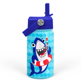 Blue Shark SipKid | Kids Stainless Steel Straw Lid Water Bottle 12oz