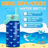 Blue Shark SipKid | Kids Stainless Steel Straw Lid Water Bottle 12oz