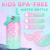 Mermaid SipKid | Kids Stainless Steel Straw Lid Water Bottle 12oz