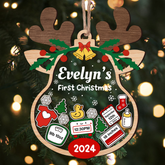 Personalized Baby's First Christmas Ornament - Customized Baby Stats 5 Layered Wooden Ornament, Chirstmas Shaker Ornament, Gift for New Boys Girls Newborn Infant Toddler