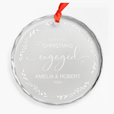Personalized Engagement Gifts for Couple - First Christmas Engaged Crystal Glass Ornament, Custom Keepsake Christmas Decoration