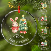 Personalized Baby's First Christmas Ornament - Woodland Animal Glass Ornament, Gifts for New Parents, Newborn, Christmas Hanging Decoration