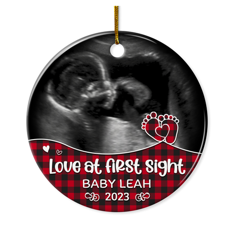 Personalized Bumps First Christmas Ornament - Baby Bump Sonogram Ultrasound Ceramic Ornaments - Pregnancy Announcement Keepsake Gifts for Expecting Grandparents Parents to Be