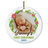 Personalized Baby's First Christmas Ornament 2023 - Babys 1st Christmas Ceramic Ornaments with Baby Photo Picture - Babies Keepsake Gifts Xmas Tree Decorations