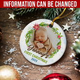 Personalized Baby's First Christmas Ornament 2023 - Babys 1st Christmas Ceramic Ornaments with Baby Photo Picture - Babies Keepsake Gifts Xmas Tree Decorations