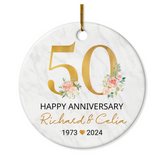 Personalized 50th Wedding Anniversary Ornament - 50th Anniversary Ceramic Christmas Ornaments - Wedding Anniversary Keepsakes Gifts Ideas for Couple Parents Xmas Tree Decorations