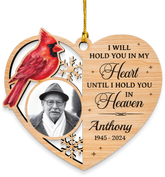 Personalized Human Memorial Ornament - Custom Photo Shaped Wooden Ornament, Sympathy Bereavement Gift Loss of Loved One, I Will Hold You in My Heart